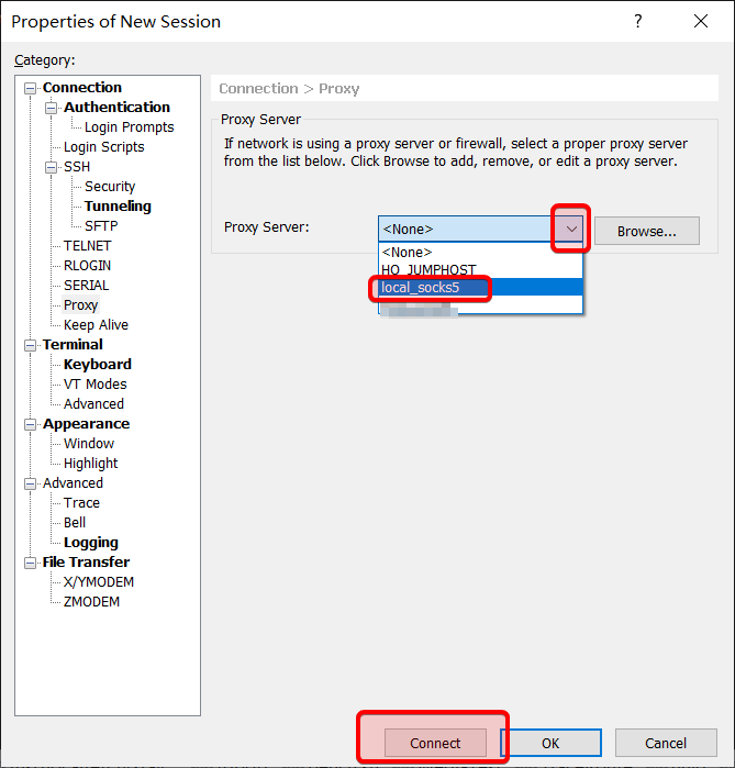 Xshell 设置连接 Proxy Socks5