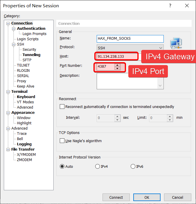 Xshell 连接参数 IP地址 端口